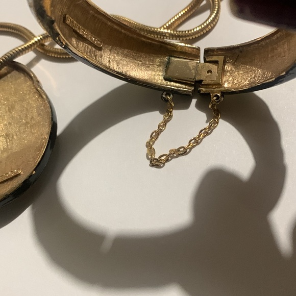 Vintage 70s. EISENBERG Set Necklace and Clamper Bracelet Enamel Black & Cream - Picture 6 of 10